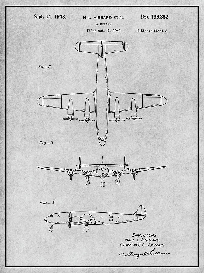 1942 Lockheed Constellation Airliner Gray Patent Print Drawing by Greg Edwards