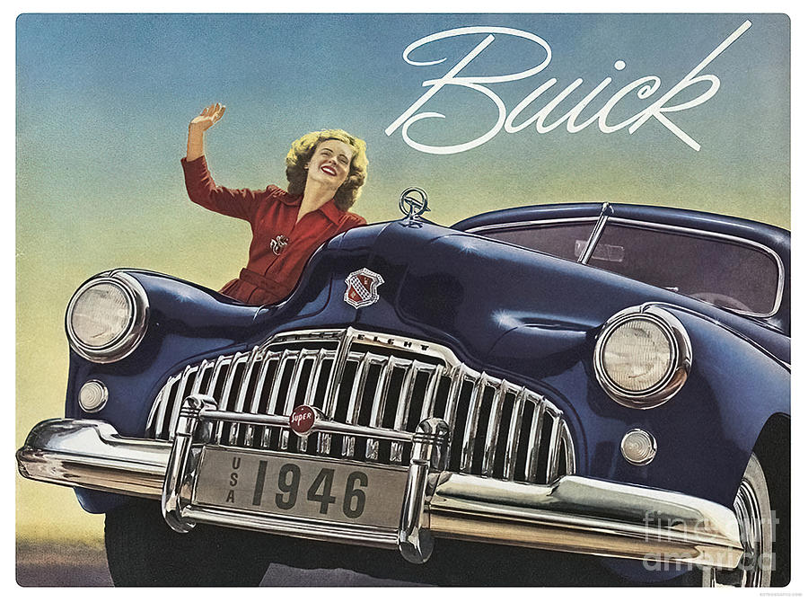 1946 Buick Advertisement With Fashion Model Mixed Media by Retrographs