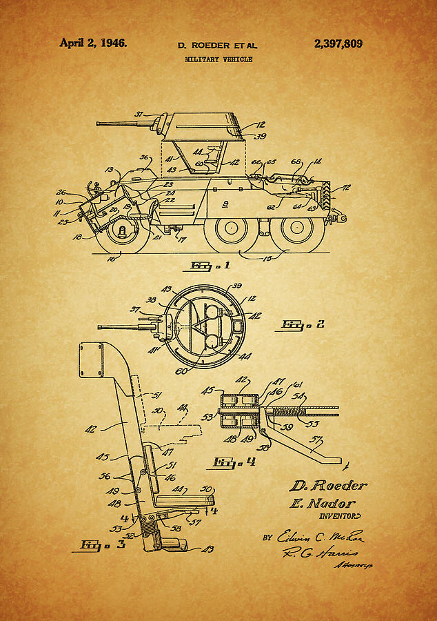 Wwll Drawing - 1946 Military Tank Patent by Dan Sproul Wwll Drawing - 1946 Military Tank Patent by Dan Sproul