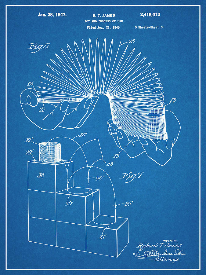 Baby Shower Gift Drawing - 1946 Slinky Toy Patent Print Patent Print Blueprint by Greg Edwards