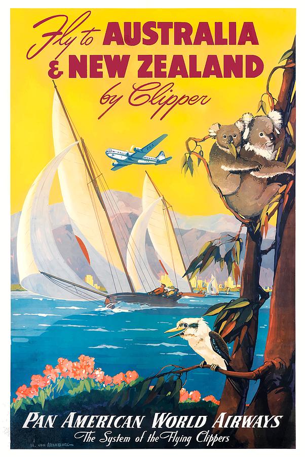 Travel Poster Digital Art - 1947 Australia And New Zealand Airline Travel Poster by Retro Graphics