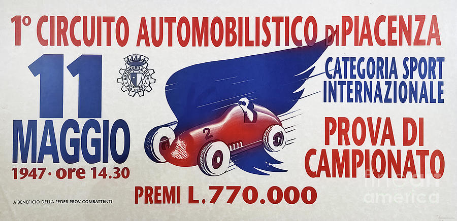 1947 Circuito Automobilistico Piacenza Racing Poster Mixed Media by Retrographs