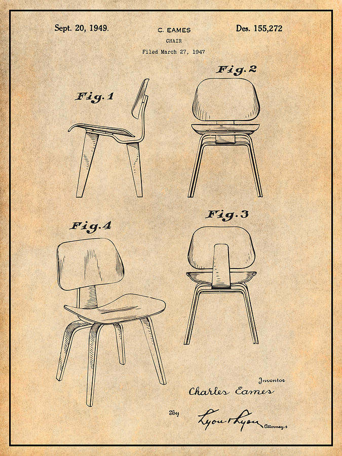 1947 Eames Potato Chip Chair Patent Print Antique Paper Drawing by Greg Edwards