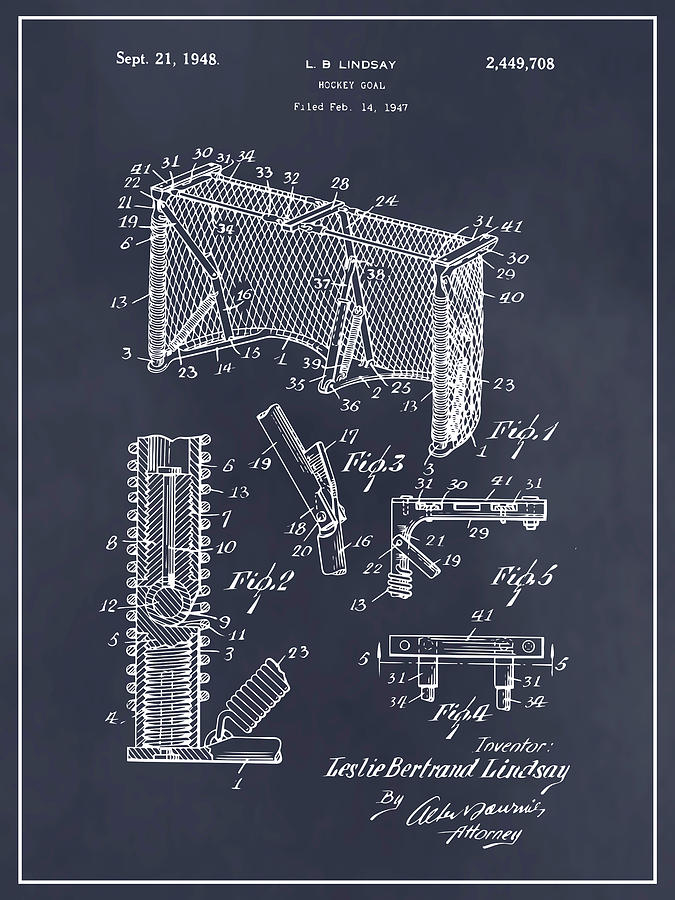 1947 Hockey Goal Patent Print Blackboard Drawing by Greg Edwards