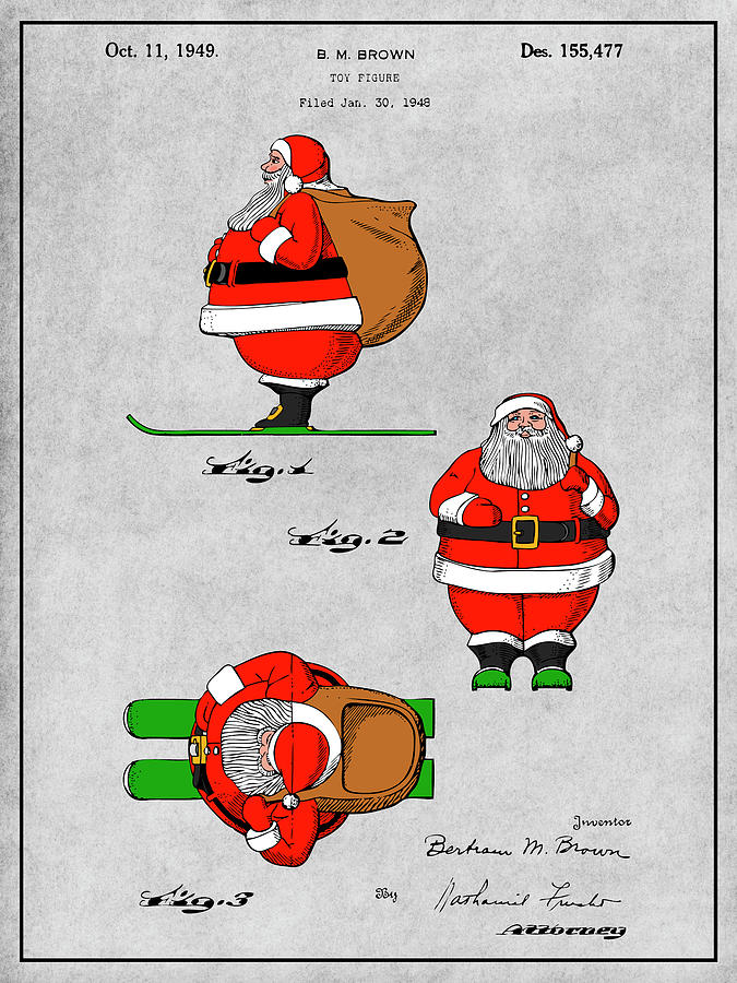 1948 Colorized Santa Claus Gray Colorized Patent Print Drawing By Greg Edwards Fine Art America