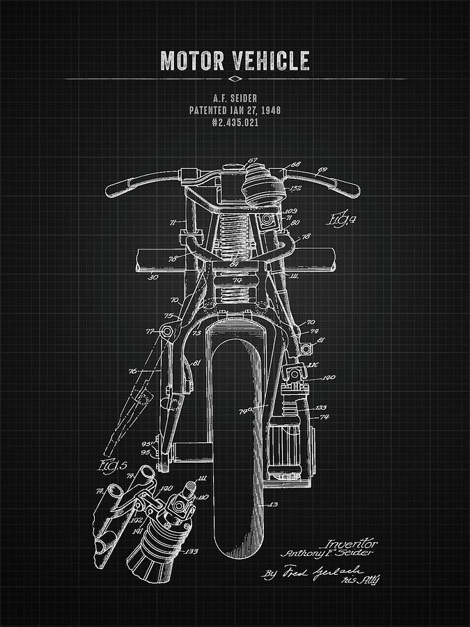 Indian Motorcycle Digital Art - 1948 Indian Motor Vehicle - Black Blueprint by Aged Pixel