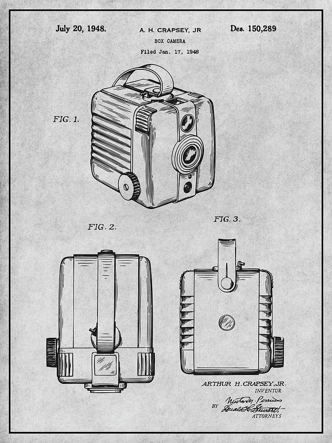 1948 Kodak Box Camera Gray Patent Print Drawing by Greg Edwards