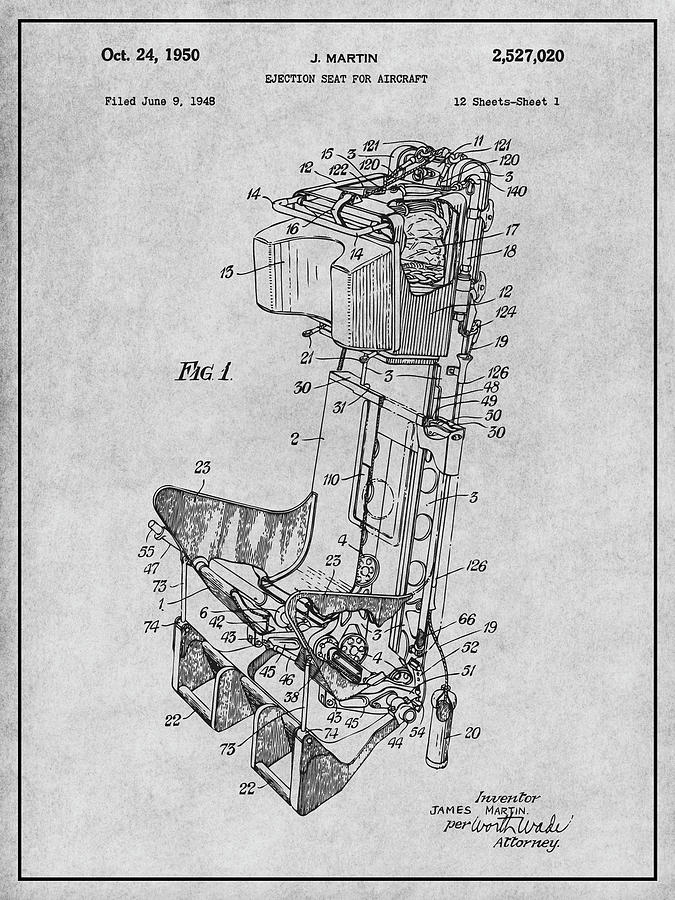 1948 Martin Aircraft Ejection Seat Patent Print Gray Drawing by Greg ...