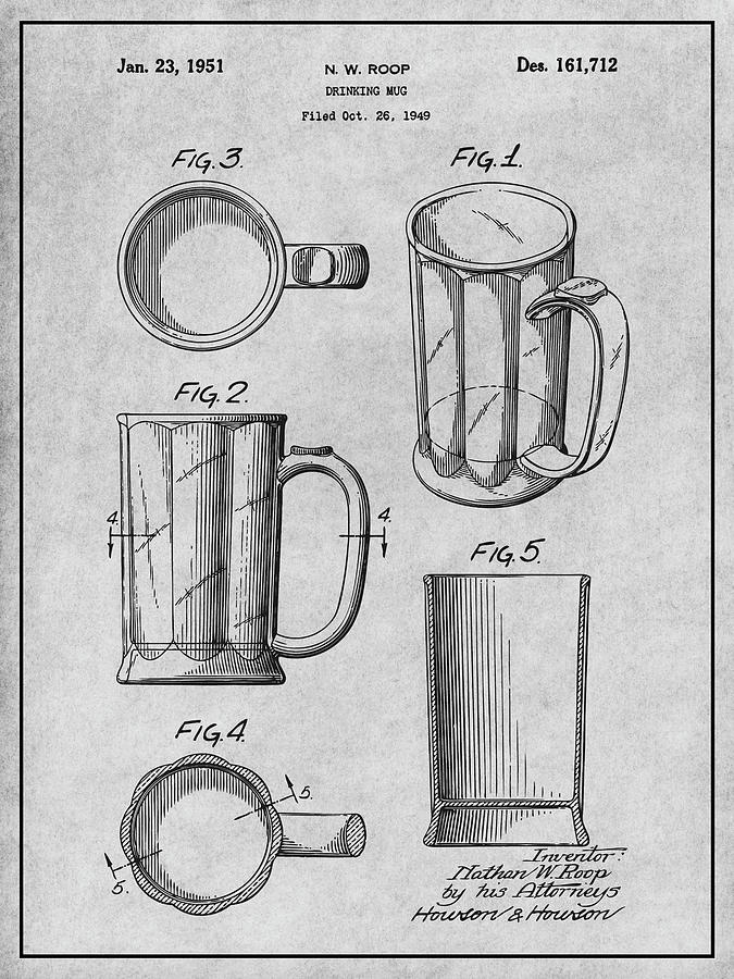 1949 Beer Mug Antique Paper Patent Print Drawing by Greg Edwards