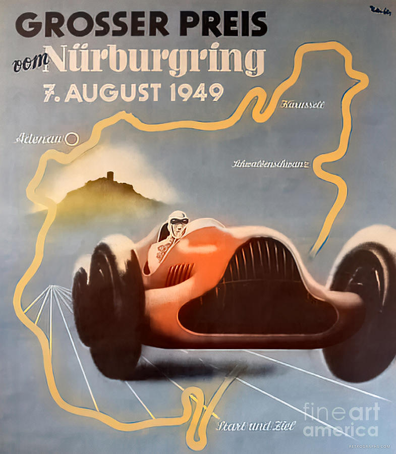 1949 Nurburgring Race Poster Featuring Alfa Romeo Mixed Media by Retrographs