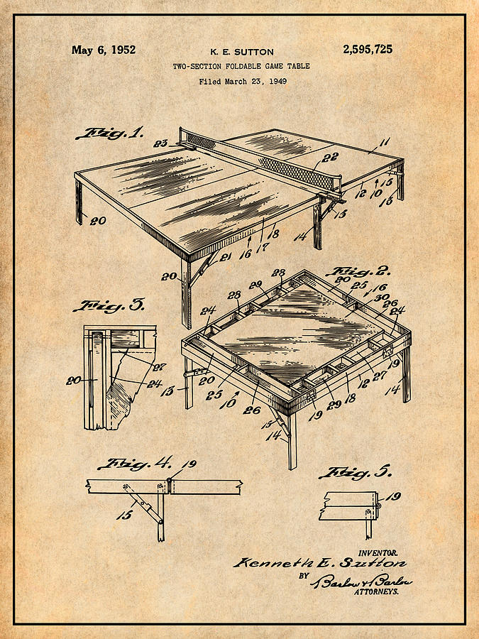 1949 Table Tennis Ping Pong Antique Paper Patent Print Drawing by Greg Edwards