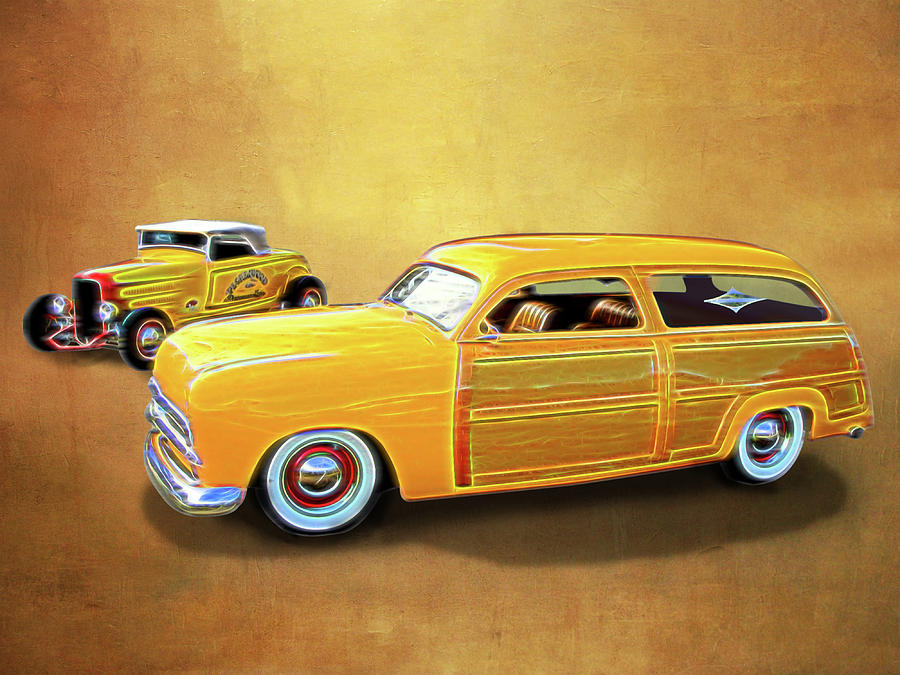 1949 Woody and 1932 Roadster Digital Art by Rick Wicker