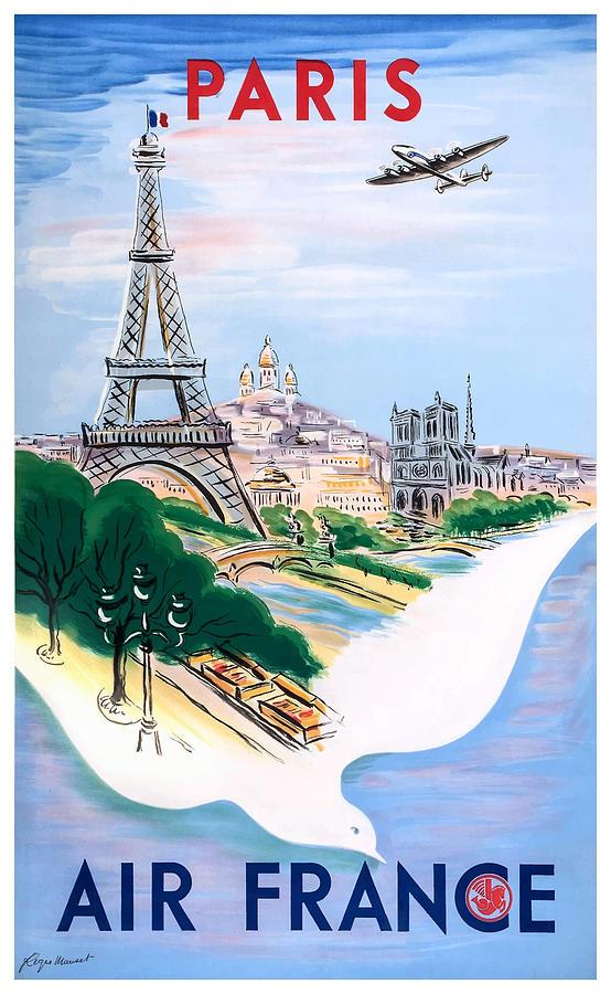 Paris Digital Art - 1950 Air France Paris Travel Poster by Retro Graphics