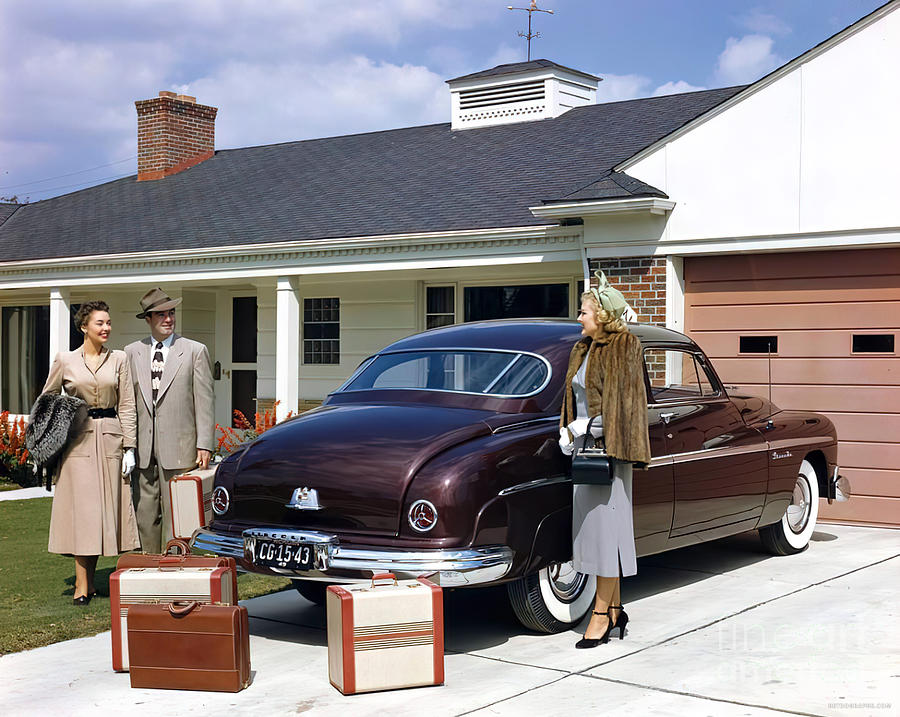 1950 Mercury Hardtop With Traveling Family And Luggage Photograph by Retrographs