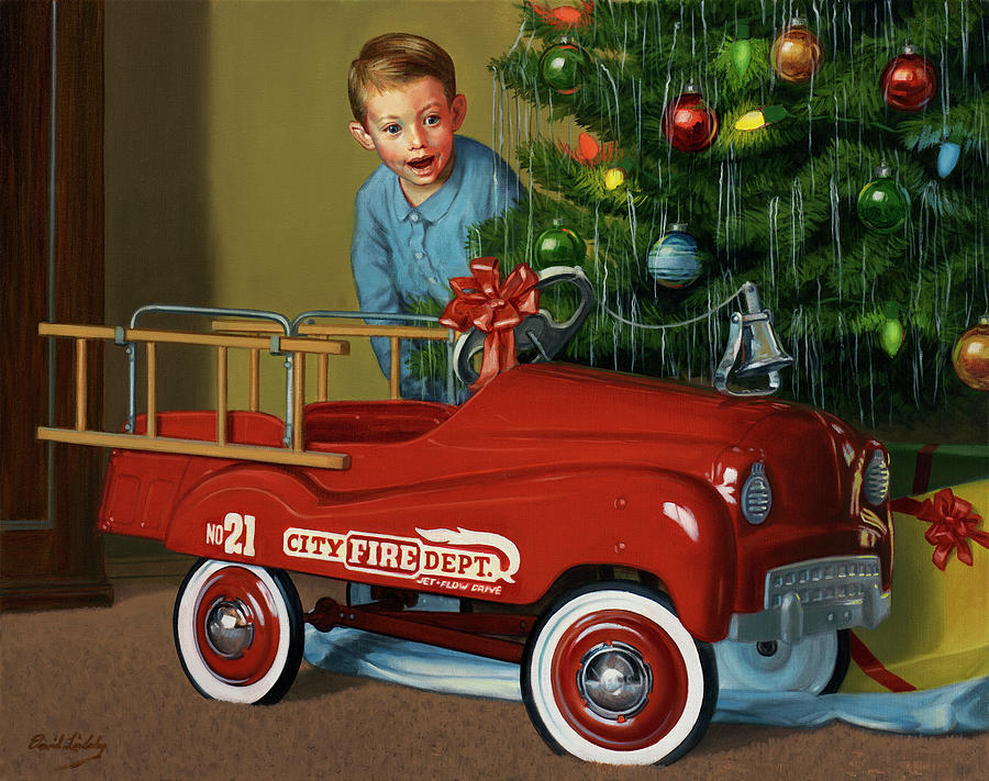 Nostalgic Painting - 1950 Murray Fire Truck by David Lindsley