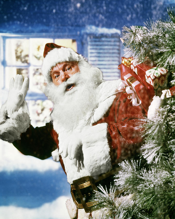 Christmas Photograph - 1950s 1960s 1970s Santa Claus With Pack by Vintage Images