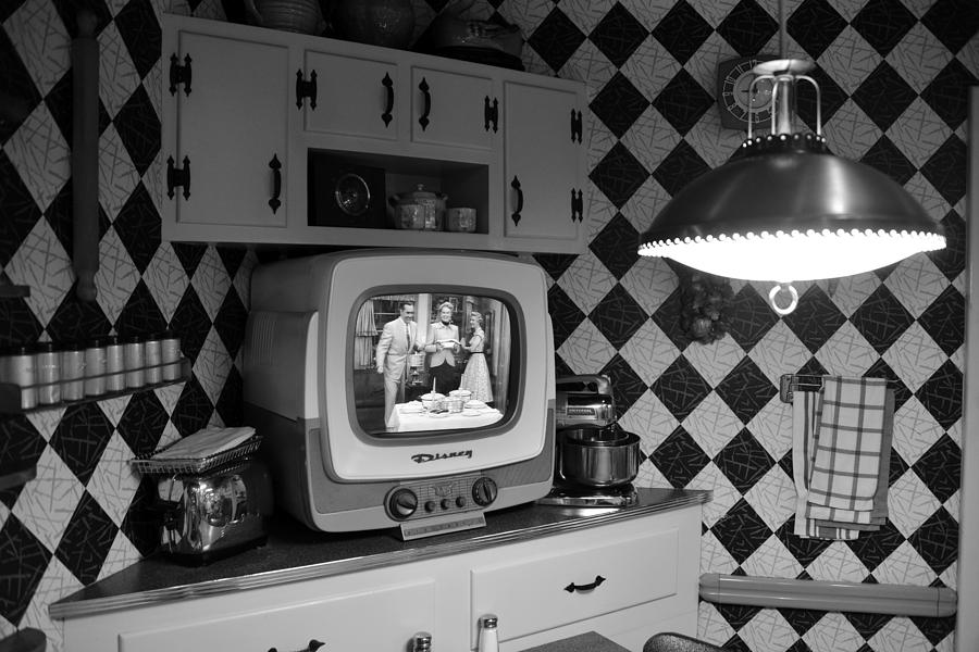 Black And White Photograph - 1950s decor and TV by David Lee Thompson