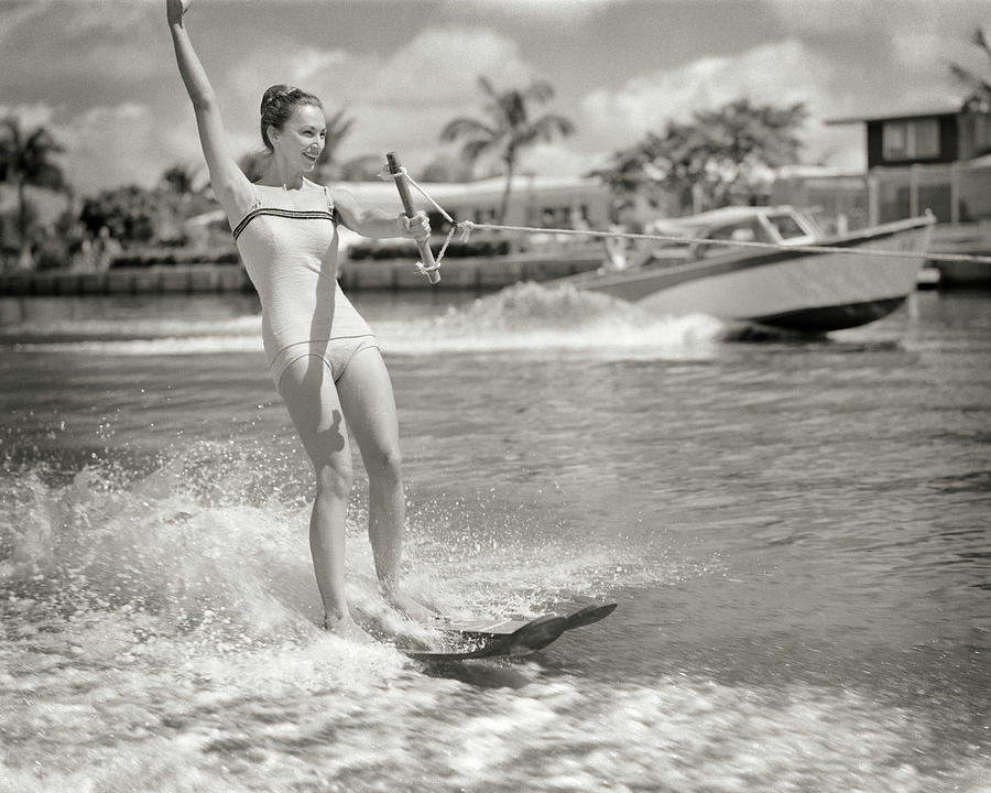 1950s Excited Woman Water Skiing Power Painting by Vintage Images 1950s Excited Woman Water Skiing Power Painting by Vintage Images