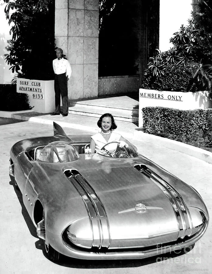 1950s Futuristic Vehicle With Model At Country Club Photograph by Retrographs