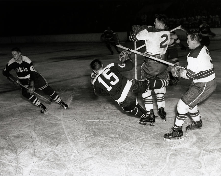 1950s Hockey Game With One Of 4 Players Painting by Vintage Images ...