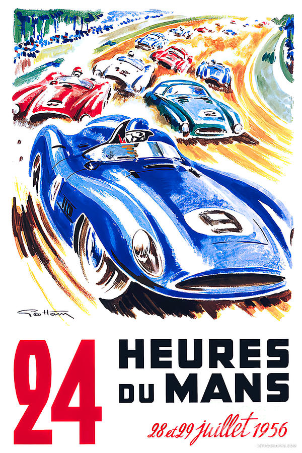 1950s Lemans Race Poster Featuring Ferrari, Jaguar, Others Mixed Media by Geo Ham