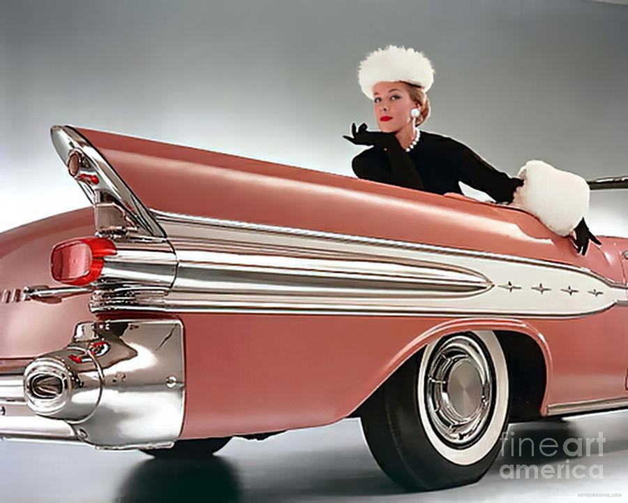 1957 Pontiac Catalina with fashion model Photograph by Retrographs