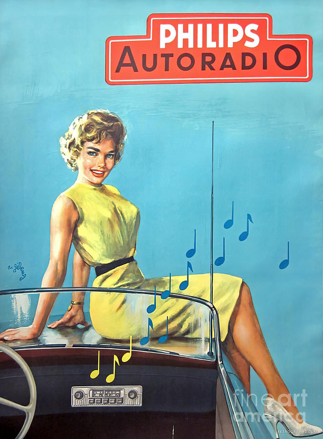1950s Phillips Autoradio Advertisement With Model Mixed Media by Retrographs