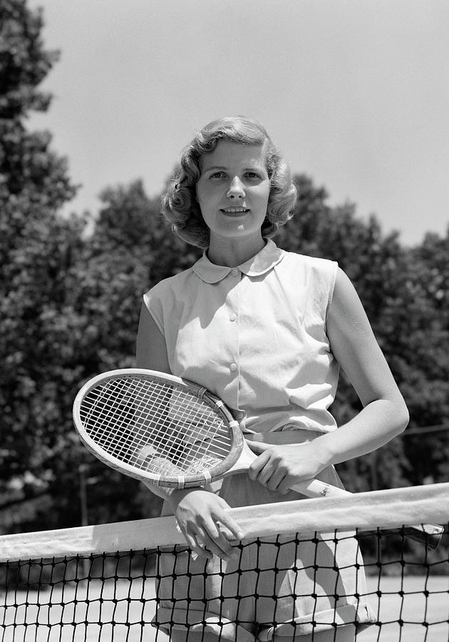 1950s Portrait Woman Holding Tennis Painting by Vintage Images 1950s Portrait Woman Holding Tennis Painting by Vintage Images
