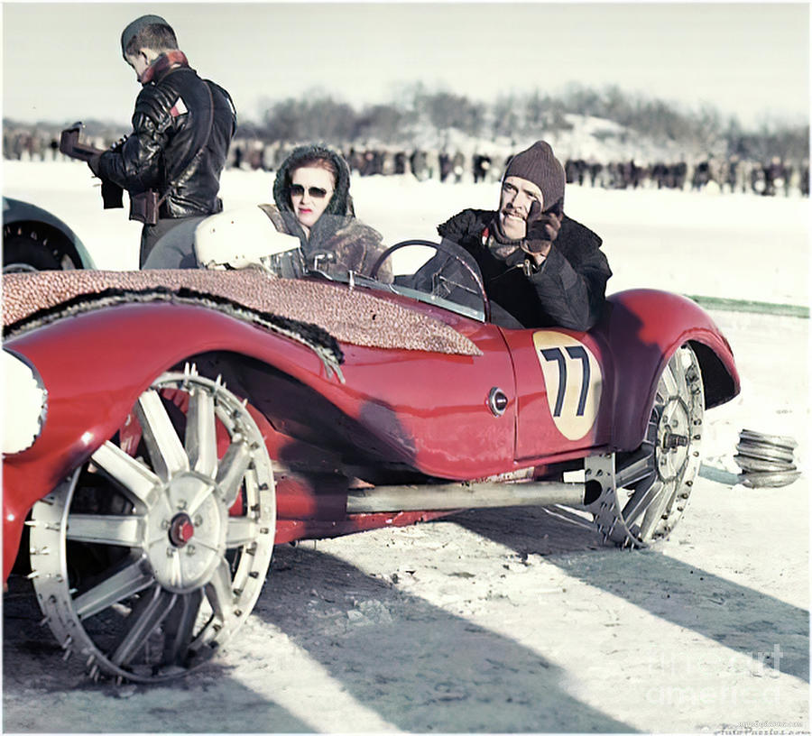 1950s Roadster Converted To Ice Racing With Couple Photograph by Retrographs