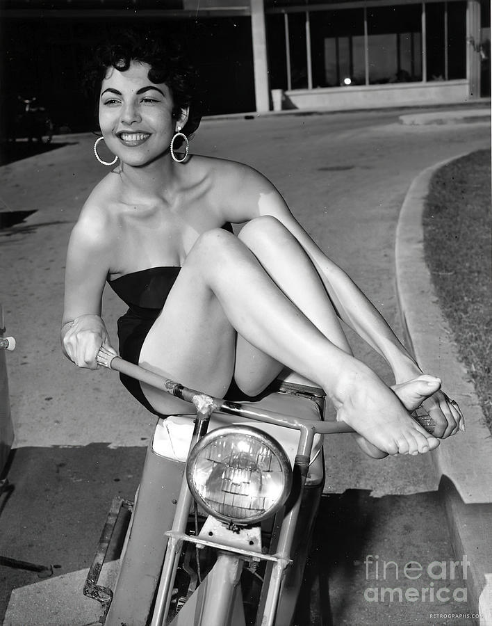 1950s Sexy Model In Bathing Suit On Motor Scooter Photograph by Retrographs