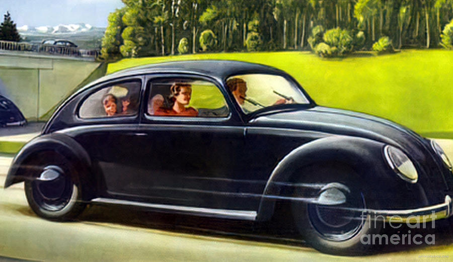 1950s Volkswagen At Speed With Occupants Mixed Media by Retrographs