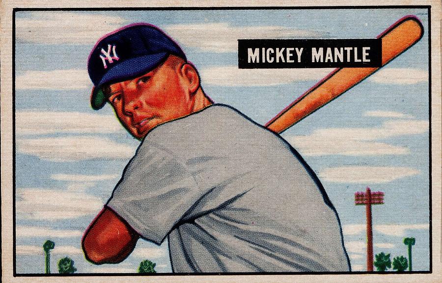 Player Painting - 1951 Bowman Mickey Mantle by Celestial Images.