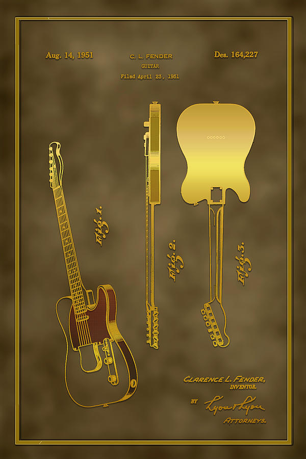 Fender Guitar Patent Drawing 1951  Digital Art by Carlos Diaz