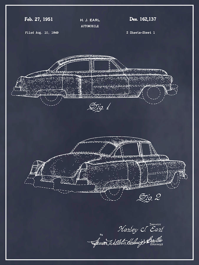 1951 Harley Earl LaSalle Cadillac Blackboard Patent Print Drawing by Greg Edwards