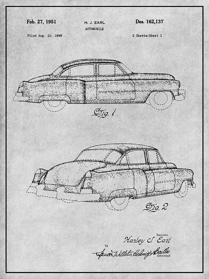 1951 Harley Earl LaSalle Cadillac Gray Patent Print Drawing by Greg Edwards