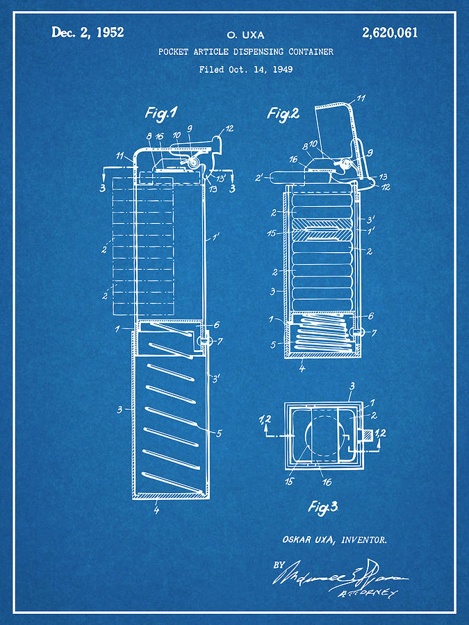 Art & Collectibles Drawing - 1952 Pez Candy Dispenser Blueprint Patent Print  by Greg Edwards
