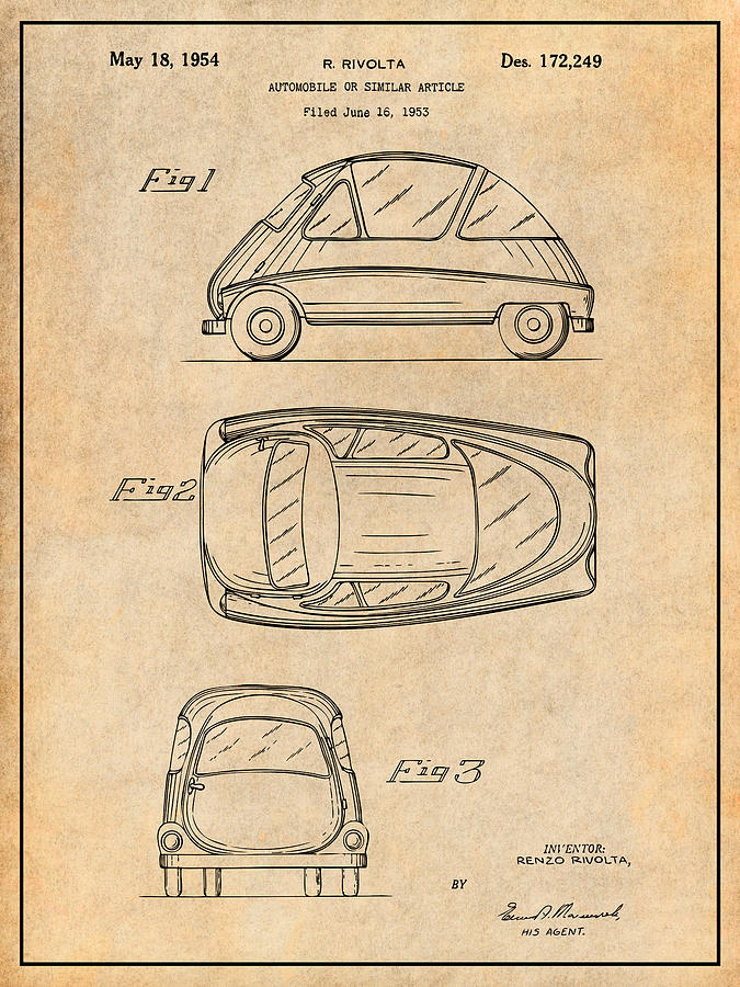 1953 BMW Isetta Antique Paper Patent Print Drawing by Greg Edwards