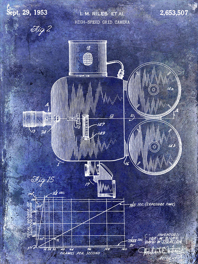 1953 High Speed Grid Camera Patent 2 Blue Photograph by Jon Neidert