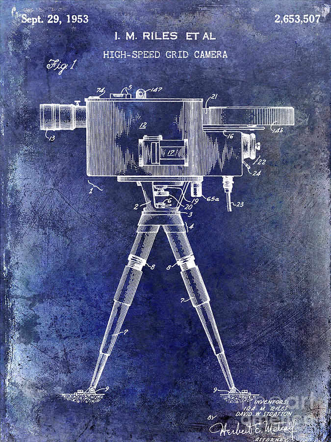 Vintage Photograph - 1953 High Speed Grid Camera Patent Blue by Jon Neidert