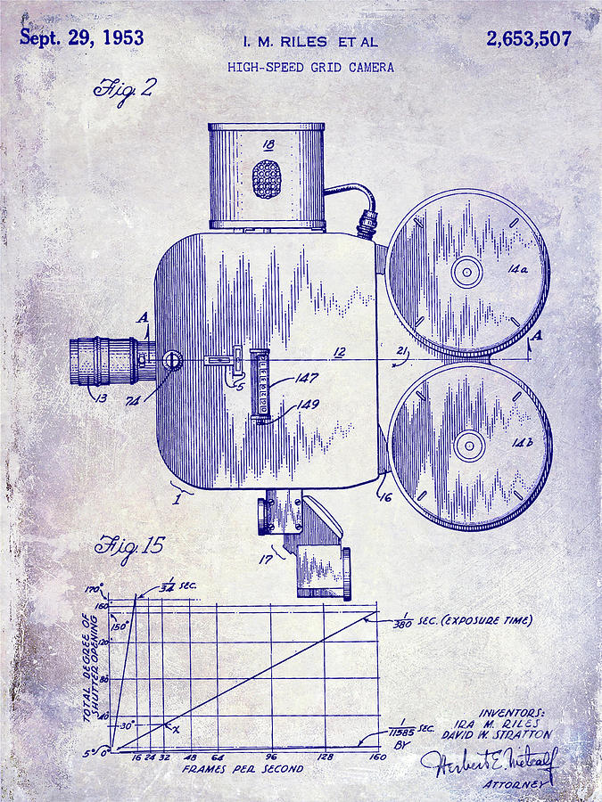 1953 High Speed Grid Camera Patent Blueprint Photograph by Jon Neidert