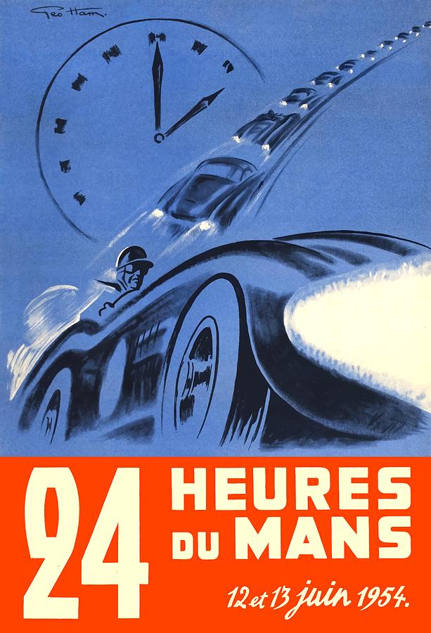 24 Hours Of Le Mans Digital Art - 1954 24 Hours Of Le Mans Race Poster by Retro Graphics