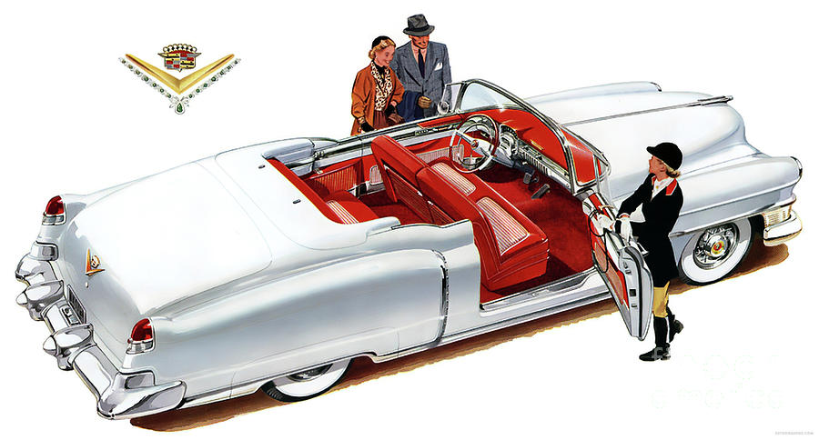 1954 Cadillac Convertible Advertisement With Fashion Models Mixed Media by Retrographs