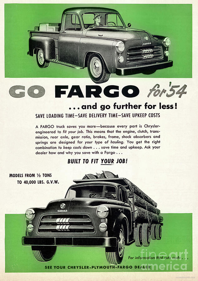 1954 Go Fargo Truck Advertisement Mixed Media by Retrographs