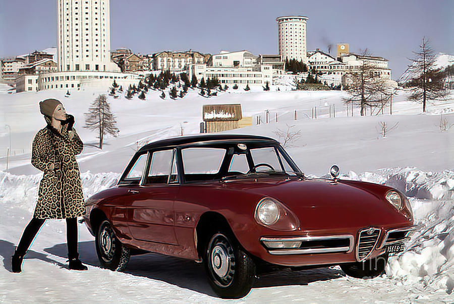 1955 Alfa Romeo With Fashion Model In Snow Setting Photograph by Retrographs