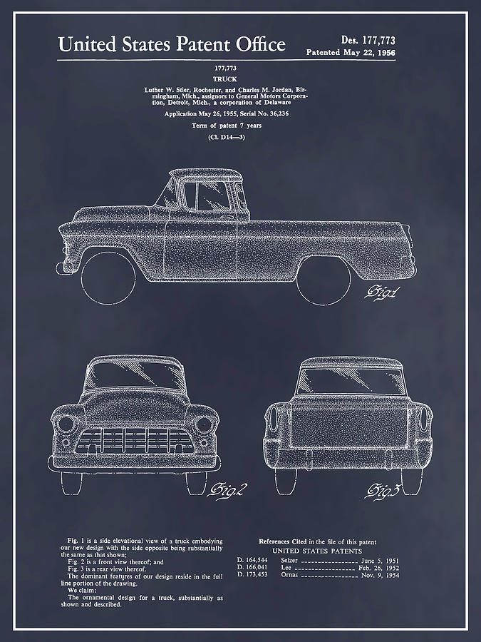 1955 Chevrolet Pickup Truck Blackboard Patent Print  Drawing by Greg Edwards