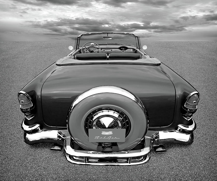 1955 Chevy Bel Air Convertible Black And White Photograph by Gill Billington