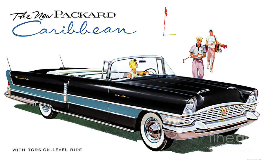 1955 Packard Caribbean Advertisement Convertible With Golfers Mixed Media by Retrographs