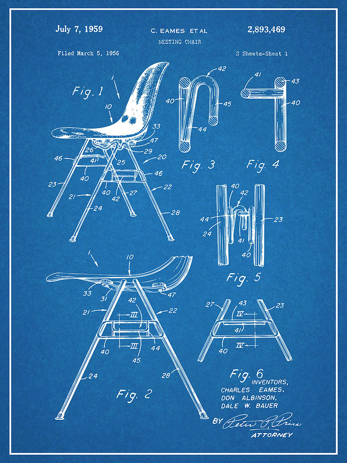 Eames Stackable Nesting Chair Patent Print Blueprint Drawing by Greg Edwards - Pixels