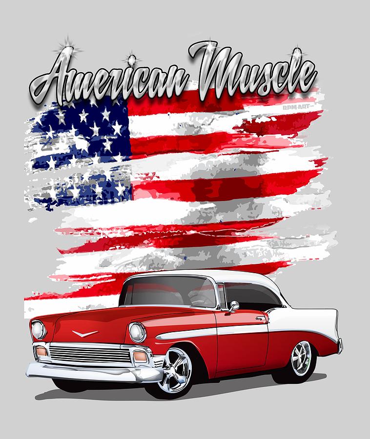 1956 Red Chevrolet Bel Air American Muscle Digital Art By Jim Schuett