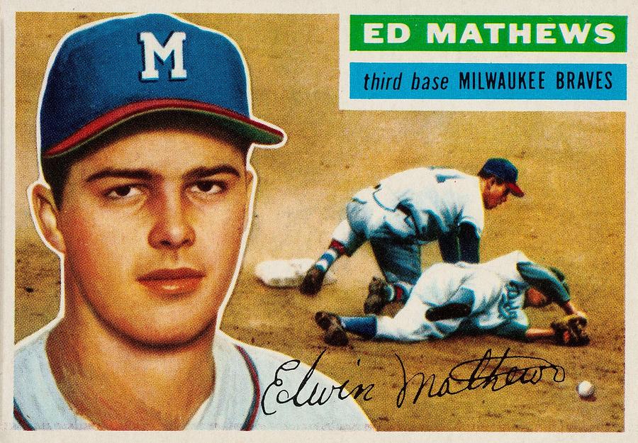 1956 Topps Ed Mathews Gray Back Greeting Card by Celestial Images